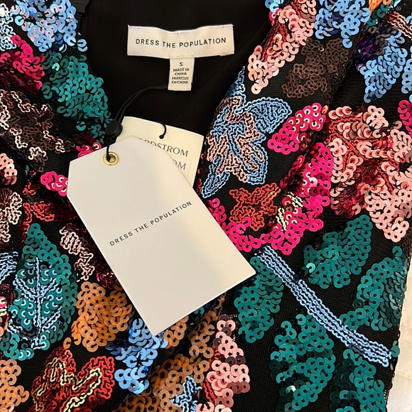 Dress The Population Sequin Mini Dress Floral Short Sleeve Small S New NWT V - Picture 6 of 15
